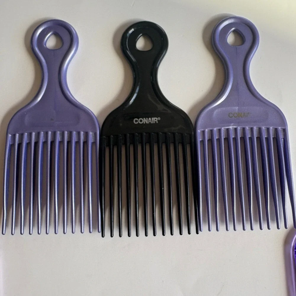 VTG Conair Hair Pick Set 8PC Lot Blue Glitter Purple Black Pro Styling Lift Comb